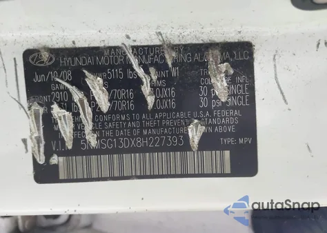 2008 Hyundai Santa Fe Gls from USA, damaged, VIN 5NMSG13DX8H227393